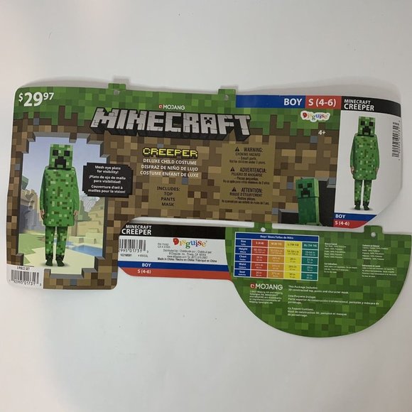 Minecraft Creeper Deluxe Child Costume Mesh Eye Plate Size 4/6 Small - Picture 10 of 11